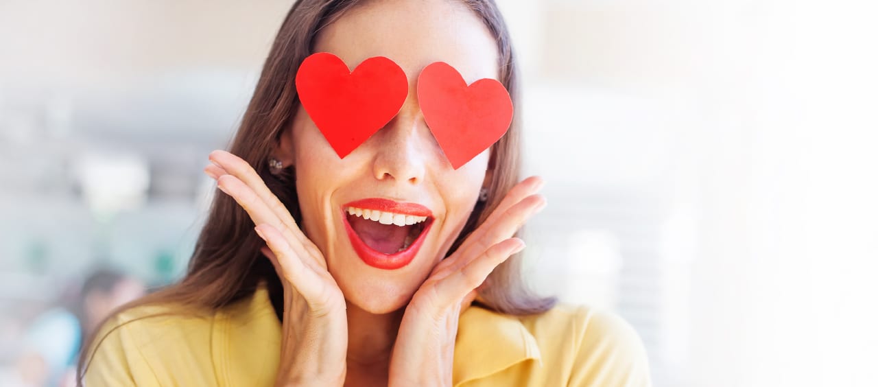 Women in love with hearts over her eyes